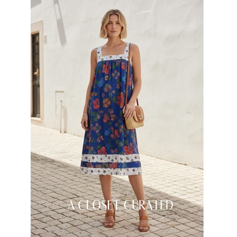 warm Margaritaville Silk Midi Dress Small Blue NEW